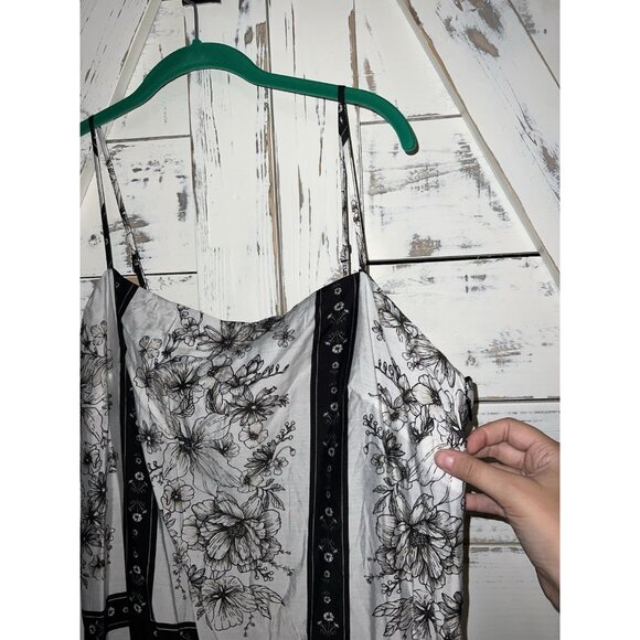 H&M Black Floral Checkered Maxi Strappy Sundress Size L NWT Side Slit - Picture 3 of 8